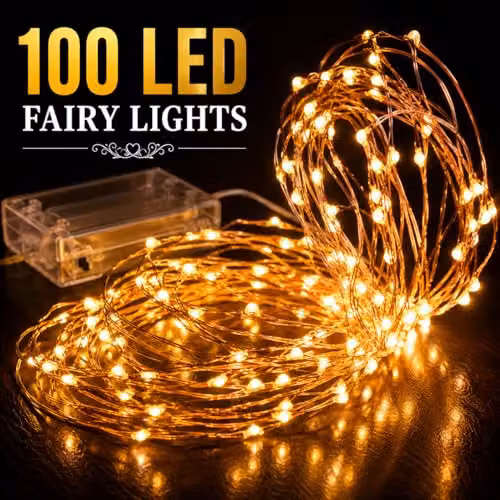 SHATCHI 100 LED Warm White Fairy String Lights with 10m Copper Wire, Battery Operated and Waterproof for Indoor and Outdoor Decoration – 2