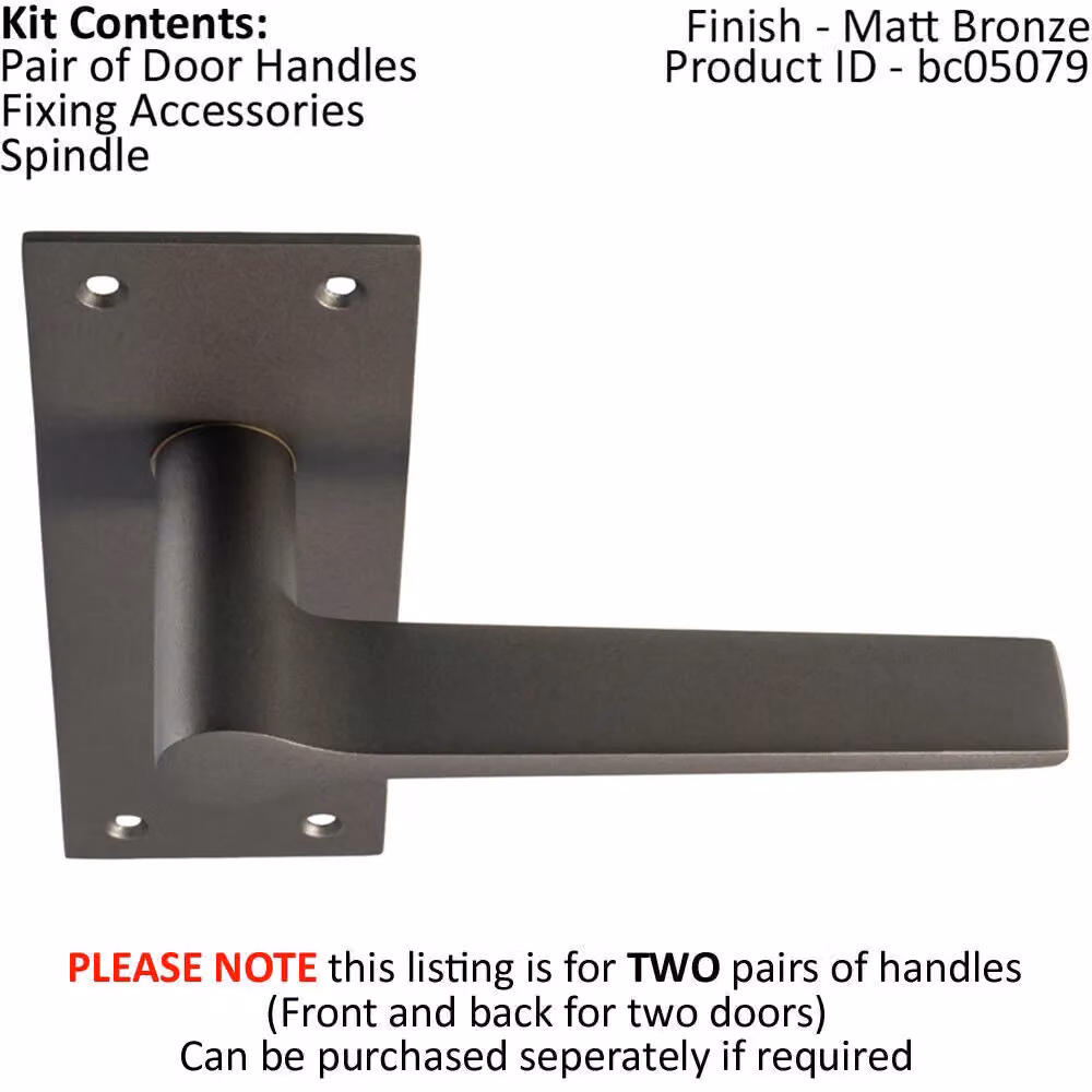 Loops 2x Pair Flat Straight Handle on Slim Latch Backplate, Matt Bronze, W: 150 mm, H: 50 mm – 2