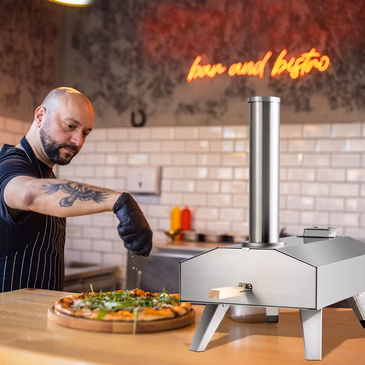 Costway Portable Wood Pellet Fired Stainless Steel Pizza Oven in Silver – 3