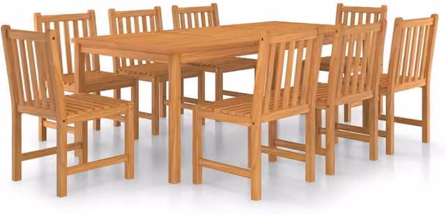 Berkfield Home 9 Piece Solid Teak Wood Garden Dining Set in Brown