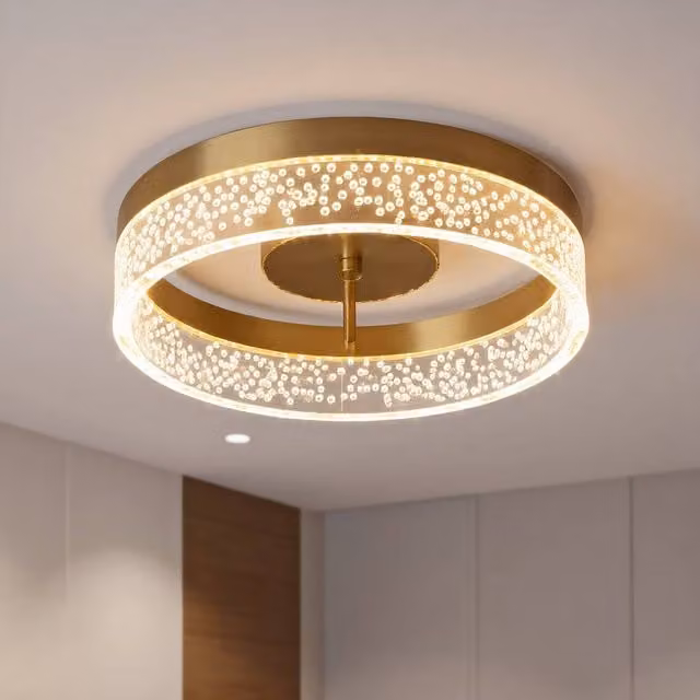 NIVOR 20W LED Round Ceiling Light in Gold and Transparent Seeded Acrylic – 1