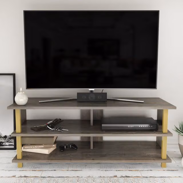 Decorotika Pueblo Modern TV Unit with Shelves in Brown
