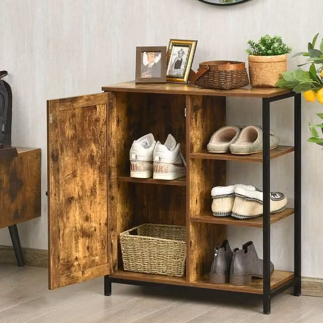 Costway Industrial Freestanding Storage Cabinet and Sideboard with 3 Shelves in Brown and Multicolour – 1