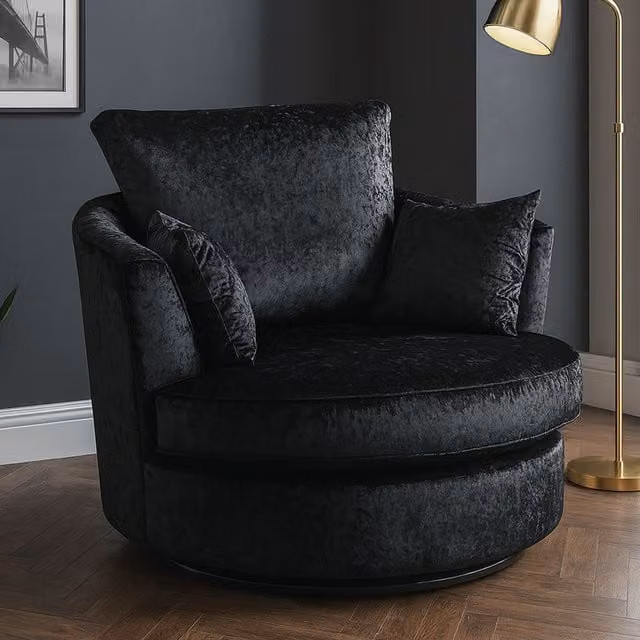 Furnishings For Less UK Black Crystal Crushed Velvet 360 Degree Swivel Tub Chair with Armrests – 1