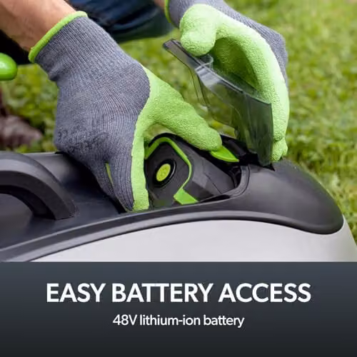 Gtech CLM50 Cordless Lawnmower in White and Green with 48V Rechargeable Battery, 42cm Cutting Width and 50L Grass Box – 5
