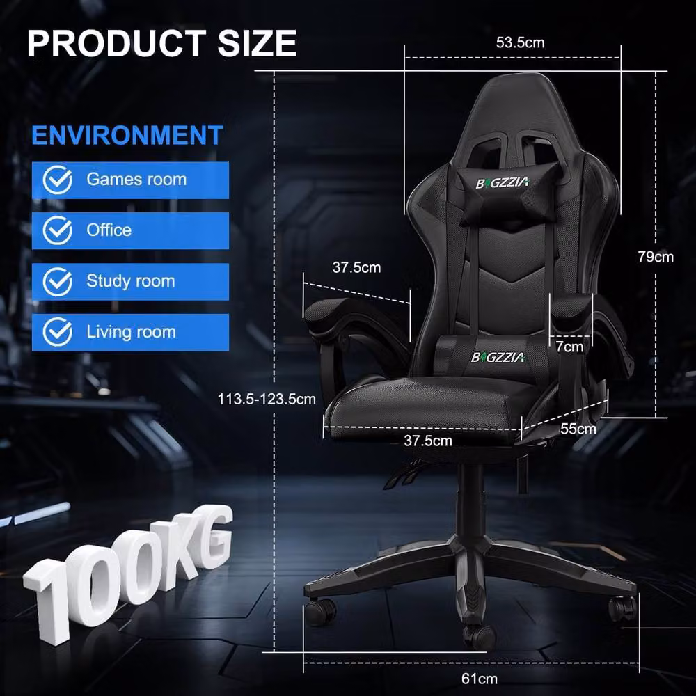 Gartistgo Bluetooth Gaming Chair in Black with Lumbar Support, Headrest and Armrests – 2