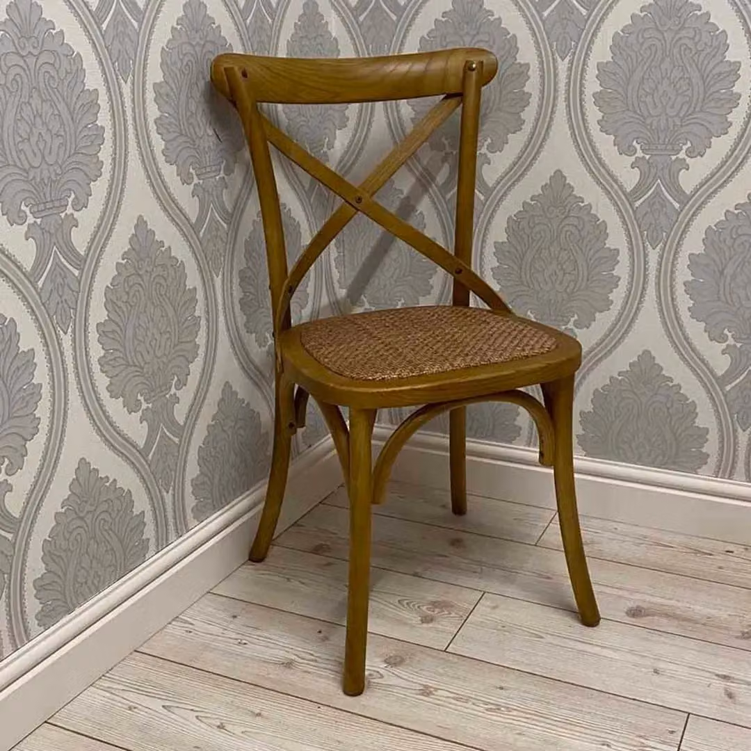 Minster French Cross Back Dining Chair in Brown Wood, W: 49 cm, D: 46 cm, H: 88 cm – 4
