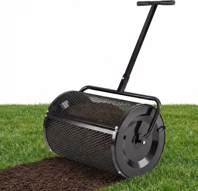 Costway Compost and Peat Moss Spreader Roller with Height-adjustable Handle in Black – 1