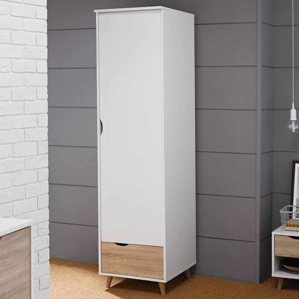 Lemon Pavilion Furniture Stockholm 1 Door Wardrobe with Integrated Drawers, Oak and White, W: 50 cm, D: 50 cm, H: 190 cm – 2