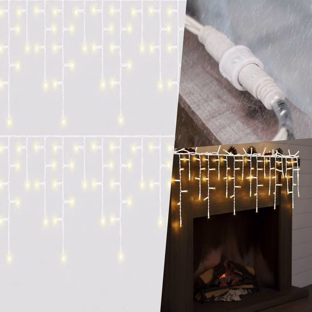 Pegdev Warm White LED Icicle Lights with White Cable, Connectable, 7m – 3
