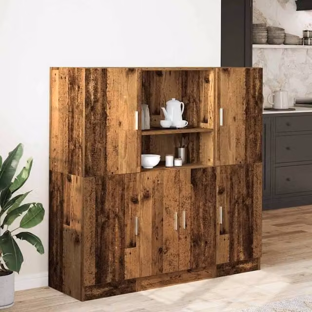 Berkfield Home 3 Piece Brown Rustic Kitchen Cabinet Set in Engineered Wood – 1