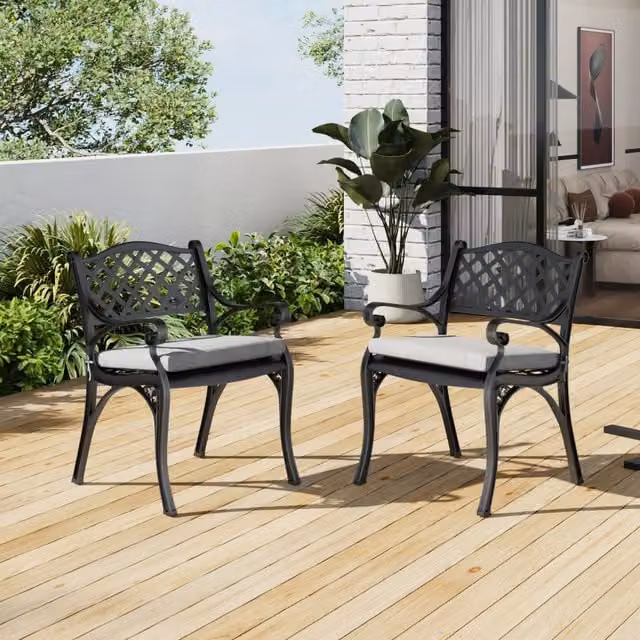Breeins 5 Piece Retro Cast Aluminium Garden Bistro Set with Cushions in Matt Black