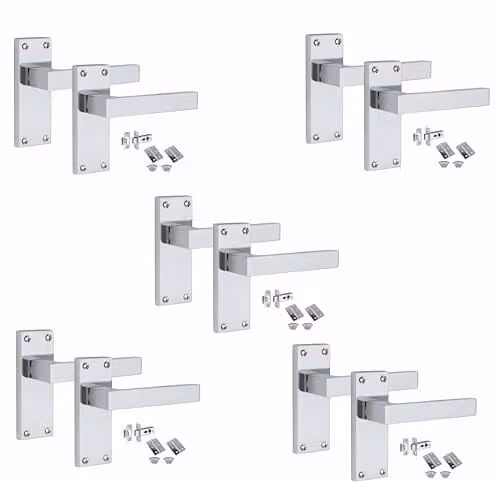 Golden Grace Straight Delta Latch Door Handles in Polished Chrome, 5 Sets