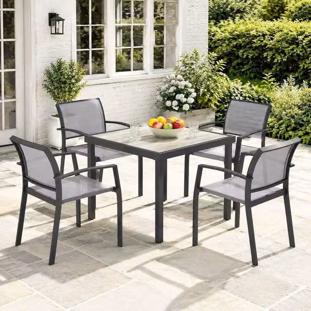STILVORA Modern Garden Dining Set with Matt Grey Metal Frame