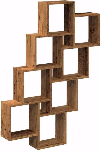 Berkfield Home Wall Mounted Cube Shelf in Brown Old Wood, W/D/H: 90 x 15 x 119.5 cm – 1