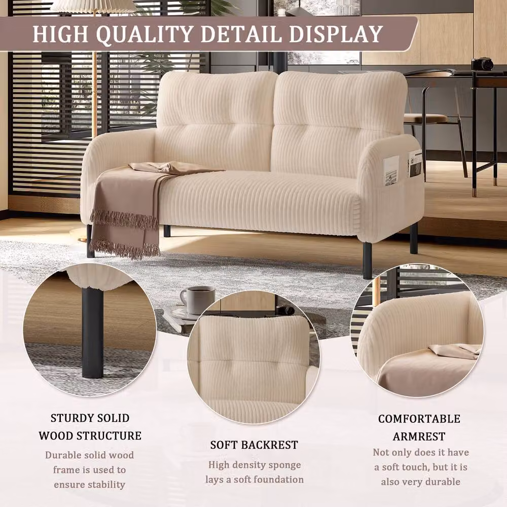 Direct Wicker Corduroy Two-Seater Sofa in Beige Velvet Fabric – 3