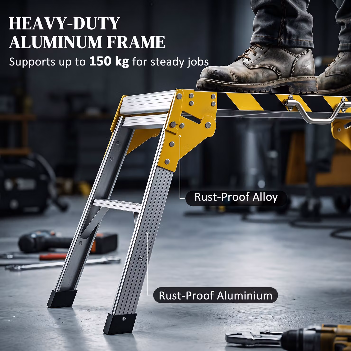 HOMCOM Foldable Aluminium Alloy Work Bench in Silver, W/D/H: 110 x 32 x 50 cm – 4