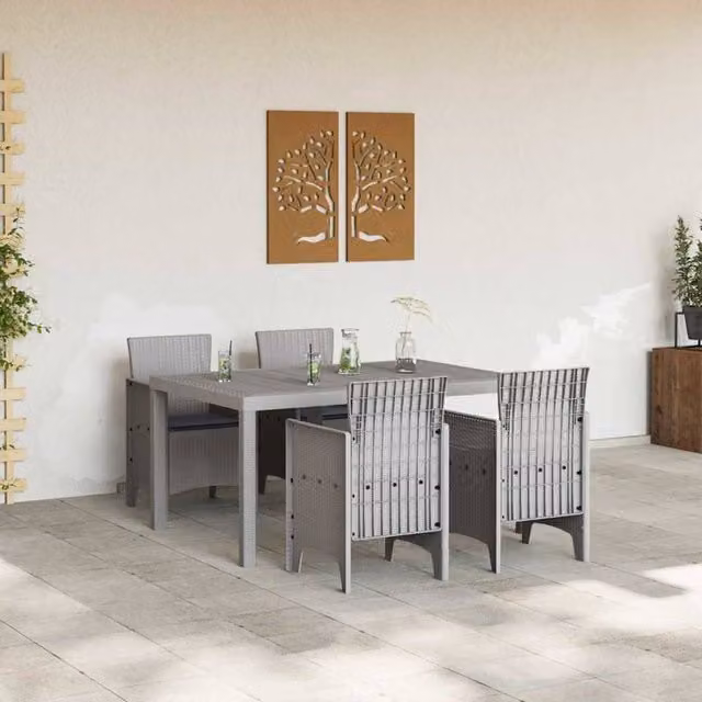 Berkfield Home 5 Piece Modern Garden Dining Set with Light Grey Cushions and Poly Rattan – 1