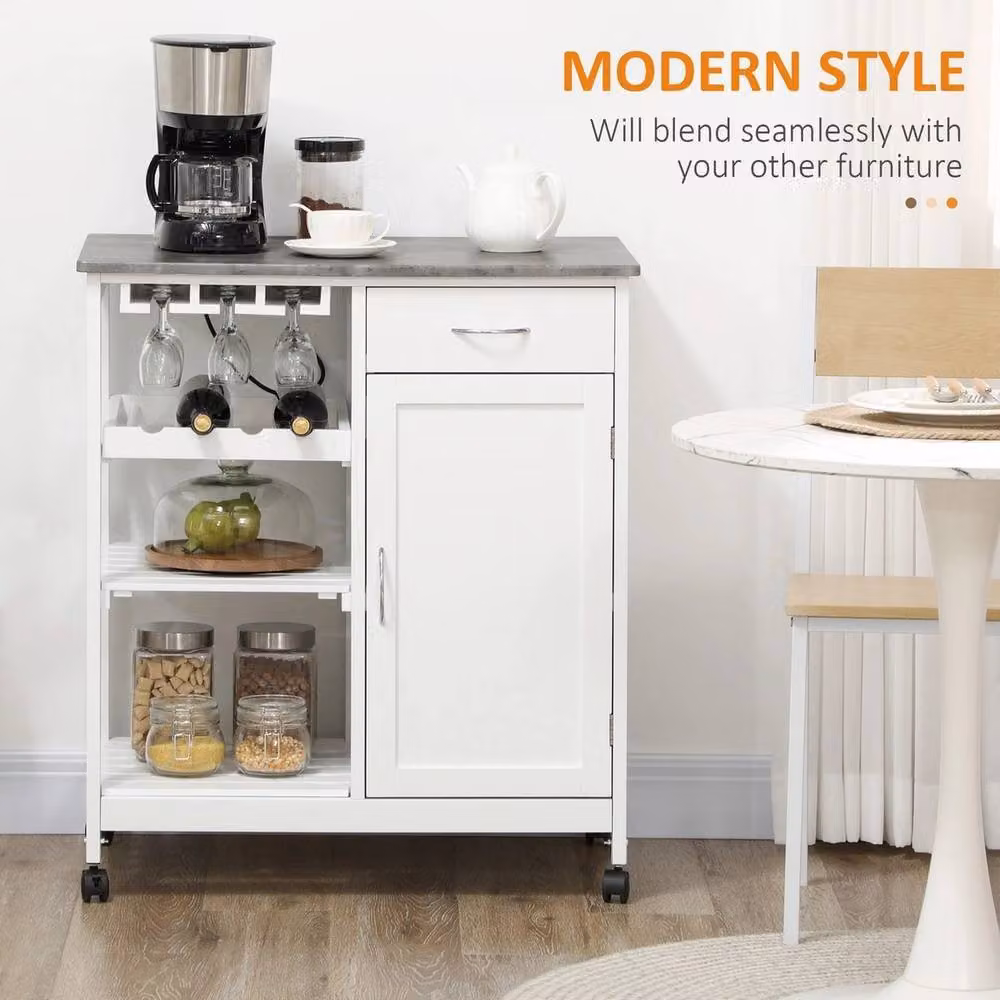 Havendro Compact Kitchen Trolley Utility Cart with Wine Rack in White – 2