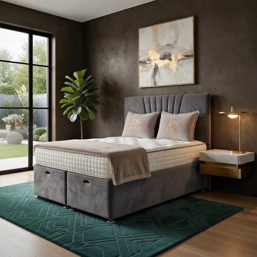 DS Living Vesper Grey Velvet Upholstered Ottoman Bed, W/D/H: 140 x 200 cm – 3