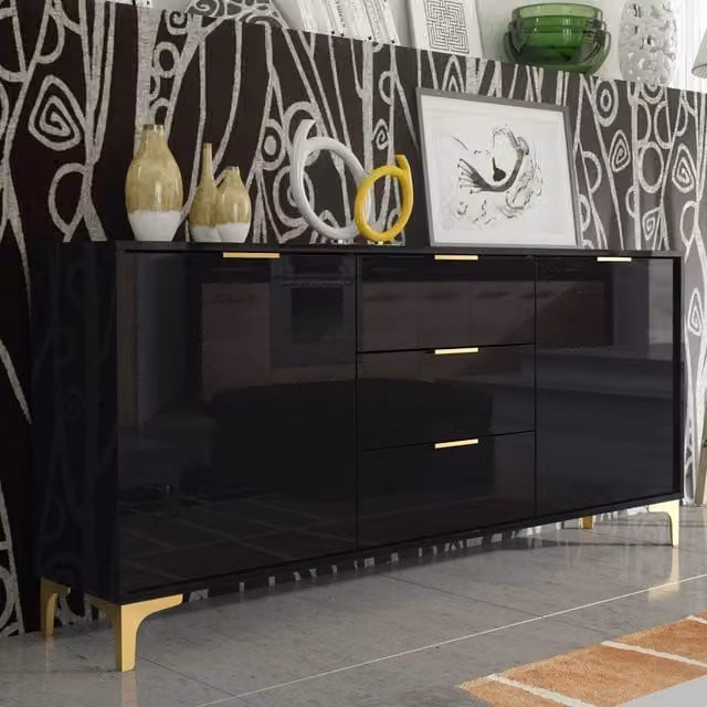 Creative Furniture Goldline Gloss Sideboard in Black and Gold, W: 140 cm, H: 80 cm, D: 35 cm – 1