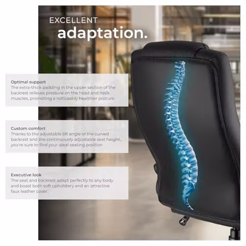 tectake Ergonomic Office Chair with Headrest and Armrests in Black Synthetic Leather – 6