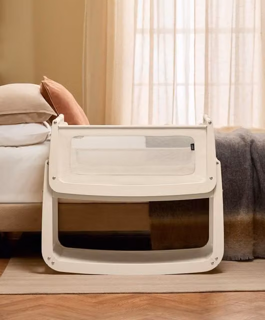 SnuzPod 5 Bedside Crib in Cashmere Beige with Solid Wood Frame
