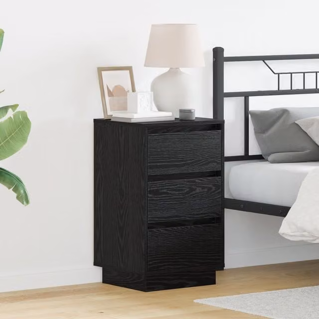 Berkfield Home Modern Black Oak Bedside Cabinet with Integrated LED Lighting, W: 39 cm, D: 34.5 cm, H: 65 cm