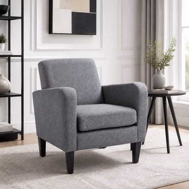 STILVORA Modern Grey Fabric Lounge Chair with Rubberwood Frame and Armrests – 1