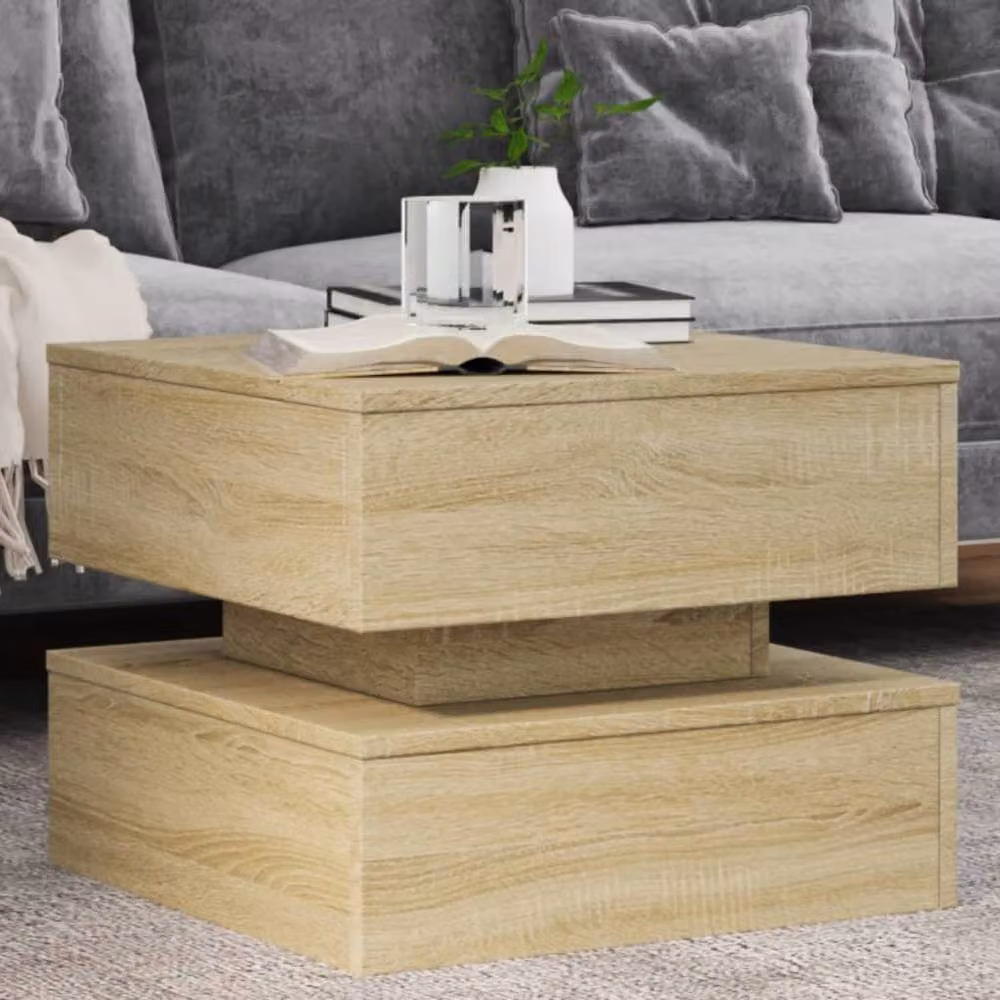 Berkfield Home Sonoma Oak Coffee Table with LED Lights in Beige, W/D/H: 50 x 50 x 40 cm – 2