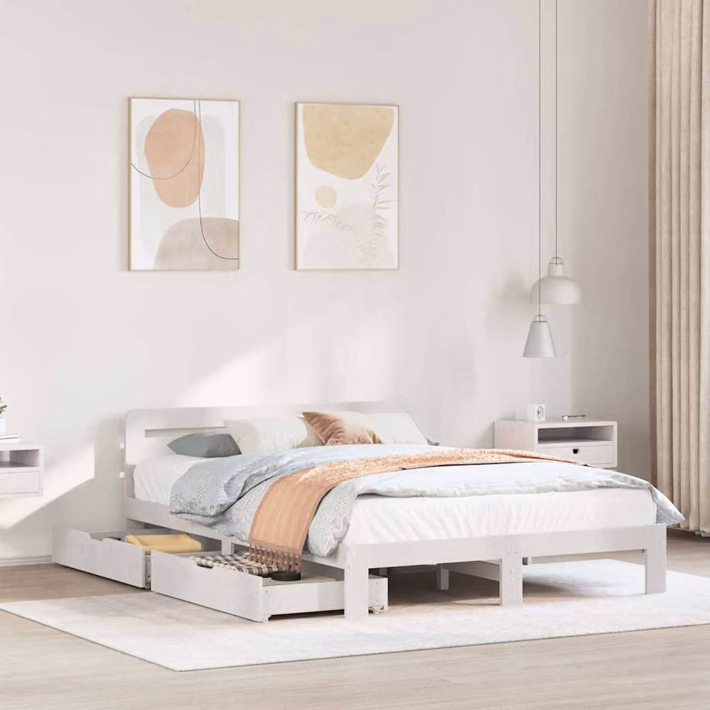 Berkfield Home Decorative Solid Wood Pine Bed Frame with Drawers, White, W/D/H: 140 x 200 x 65.5 cm – 2