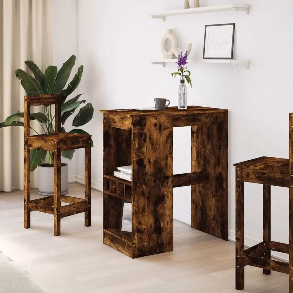 Berkfield Home Bar Table with Racks in Smoked Oak Brown, W/D/H: 90 x 47.5 x 103.5 cm – 3