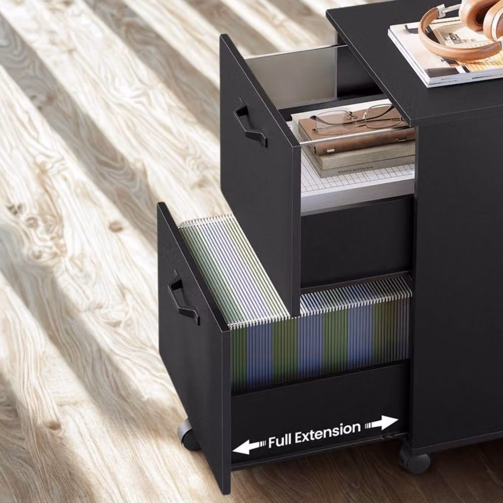 Pirlo Plush 2 Drawer Portable Rolling Filing Cabinet in Black – 3