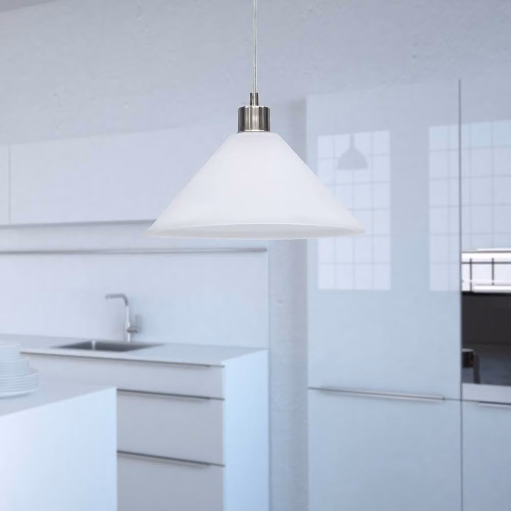 First Choice Lighting Fenton Pendant Light in Silver with White Frosted Glass – 3