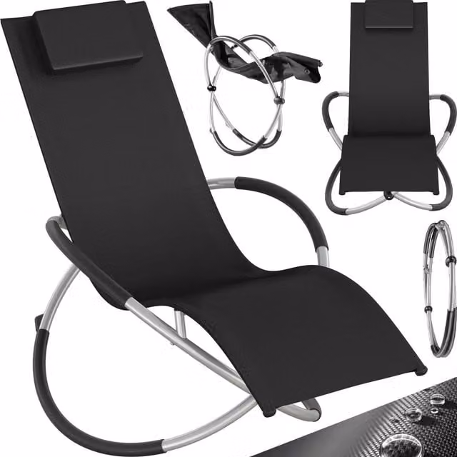 tectake Paulina Ergonomic Foldable Sunbed in Black with Adjustable Headrest and Textilene Fabric