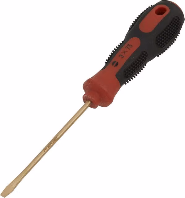 Loops Non-Sparking Slotted Screwdriver with Soft Grip Handle, Red and Multicolour, 3 x 75mm