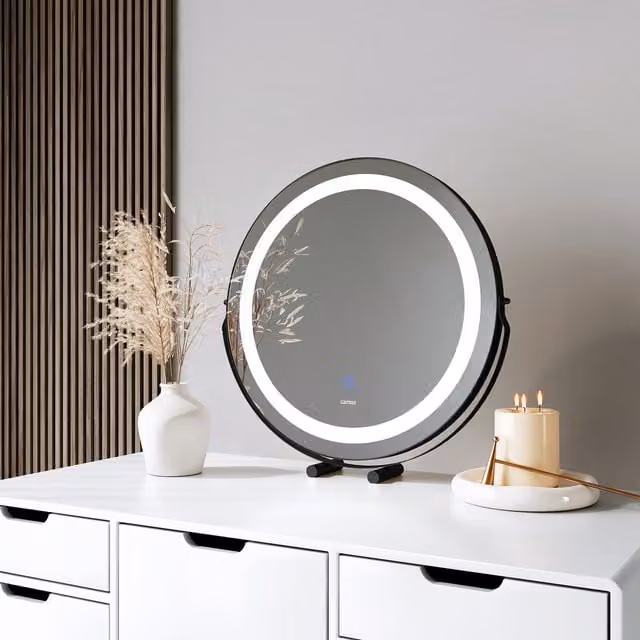 CARME Round LED Light Mirror with Touch Sensor and Dimmable Lighting in Black
