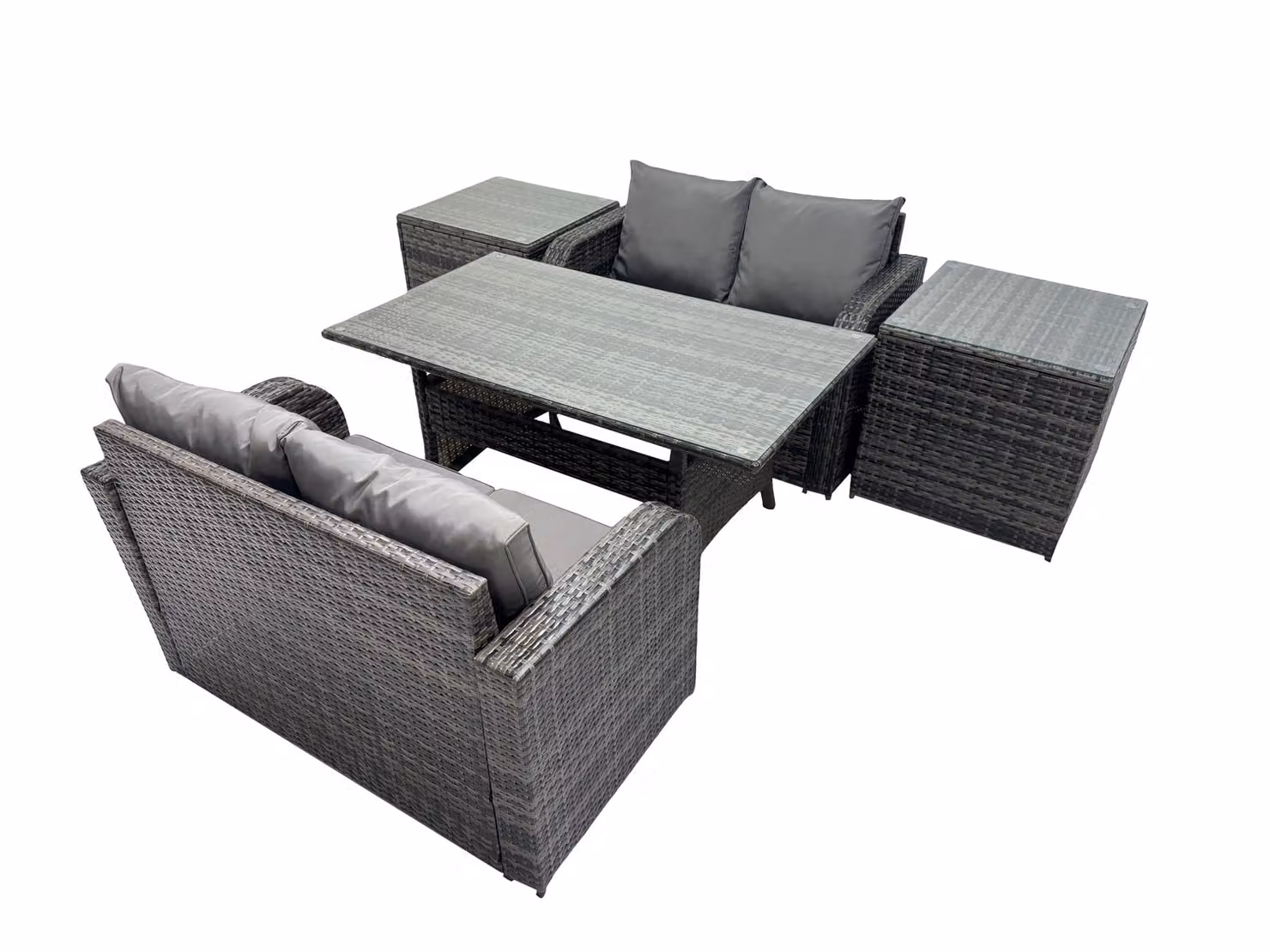 Fimous 4 Seat Outdoor Dining Sofa Set with 2 Side Tables in Dark Grey