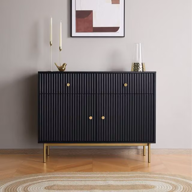 Home Garden Direct Devon 2 Door Matt Black MDF Cabinet with Drawers