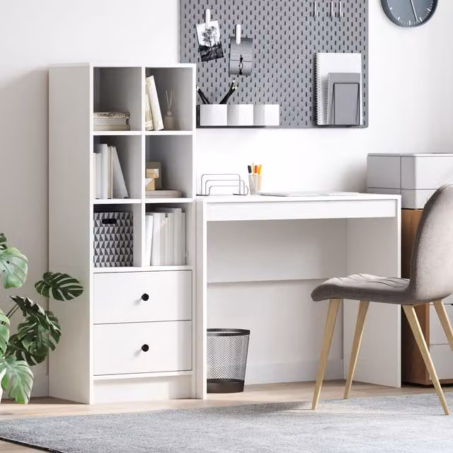 Berkfield White Glossy Writing Desk with Storage in Engineered Wood – 1