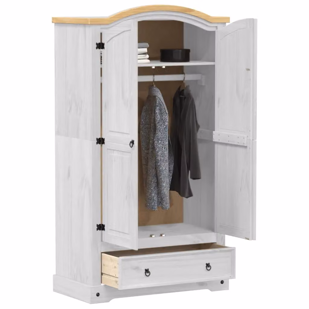 Berkfield Home Corona Wardrobe in White Solid Pine, W/D/H: 102 x 52 x 186 cm – 2