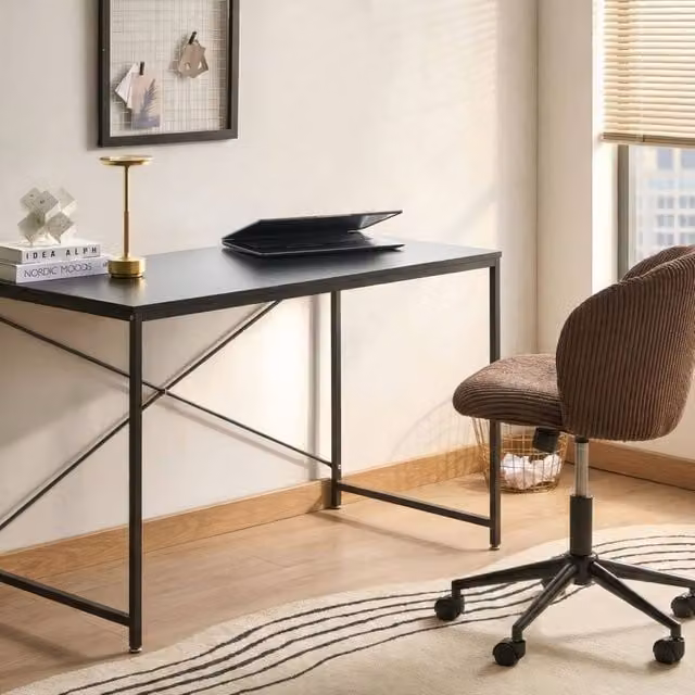 Wyld and Coco Black Writing Desk with MDF Top and Powder-Coated Iron Legs – 1