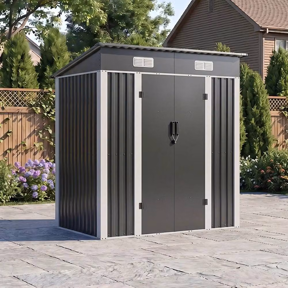 Kelvenix Black Metal Pent Roof Garden Shed with Single Door and Roof Vent, W/D/H: 182.88 x 121.92 x 181.0 cm – 7