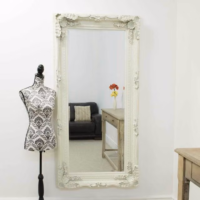 MirrorOutlet Antique Style Carved Louis Rectangular Wall Mirror, Yellow/Beige/White, H: 175 cm, W: 89 cm