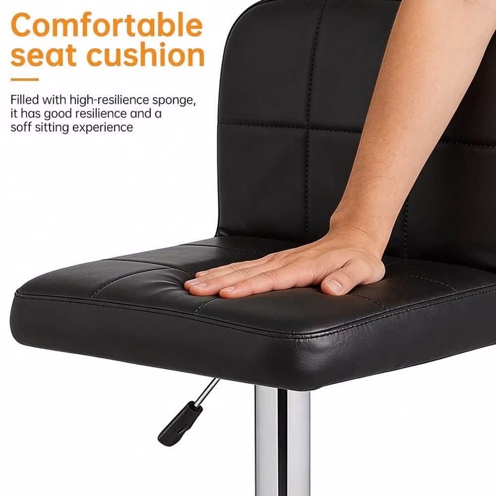 FORGEVIO Set of 2 Adjustable Swivel High Bar Stools in Black Faux Leather – 3