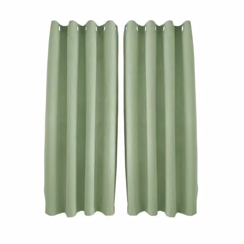 Happy Homewares Green Linen Blackout Eyelet Curtains, 2 Panels, W: 117 cm, Drop: 137 cm – 1