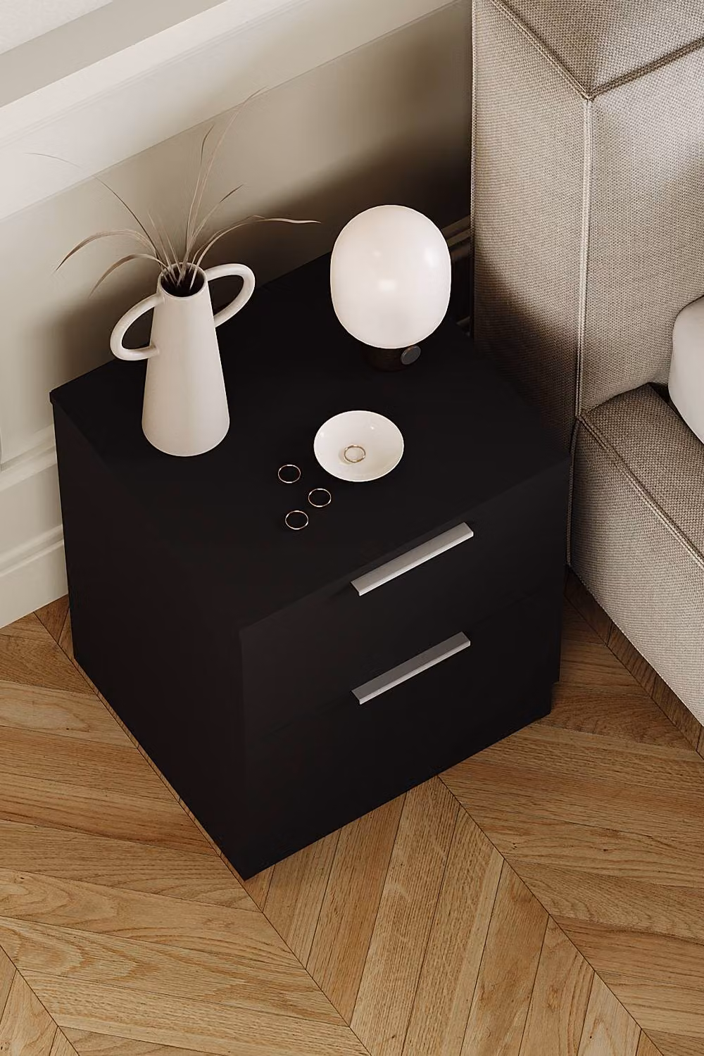 HD Designs Trega 2 Drawer Bedside Chest in Black – 3