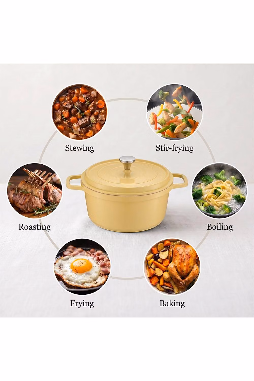Living and Home Enamelled Cast Iron Dutch Oven with Lid and Dual Handles in Yellow, Small – 3