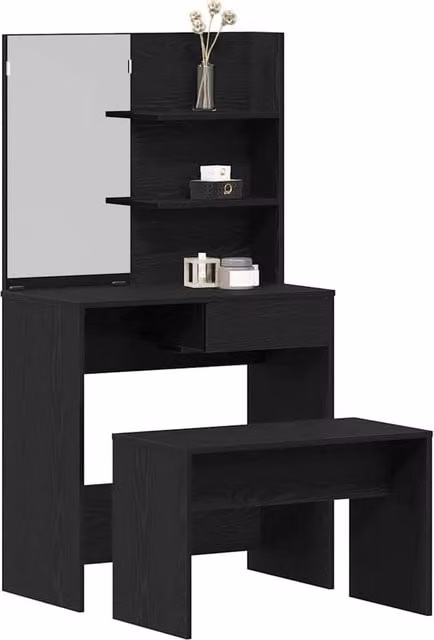 Berkfield Home Traditional Dressing Table Set in Black Oak Engineered Wood