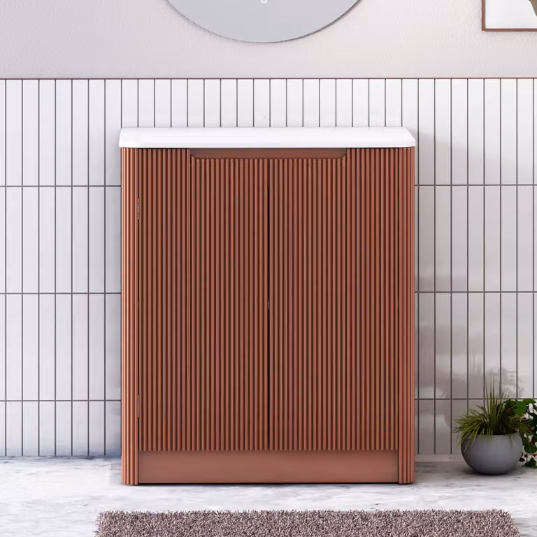 Royal Bathrooms Avenza 600mm Terracotta Clay Floor Standing 2 Door Bathroom Vanity Unit with Plain White Worktop